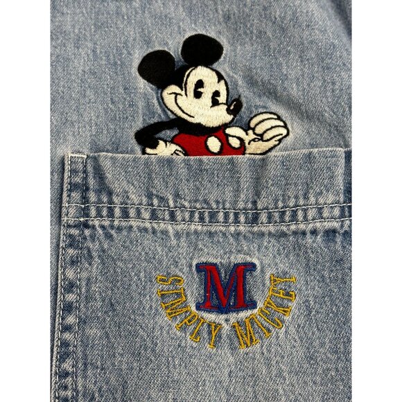 Vtg The Disney Store Mickey Mouse Denim Sleeveless Button-Up Shirt S * Flaw - Picture 2 of 11